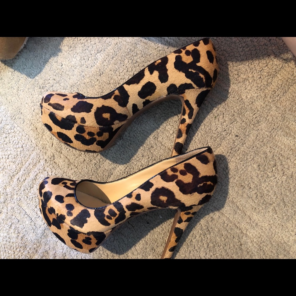 Gianni Bini Calf Hair Print High Heel Platforms